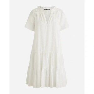 NWT J Crew White Ruffle-Trim Tiered Dress in Cotton Dobby